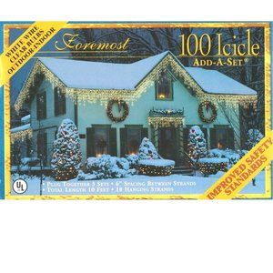 100 Icicle Add-A-Set White Wire Clear Bulbs